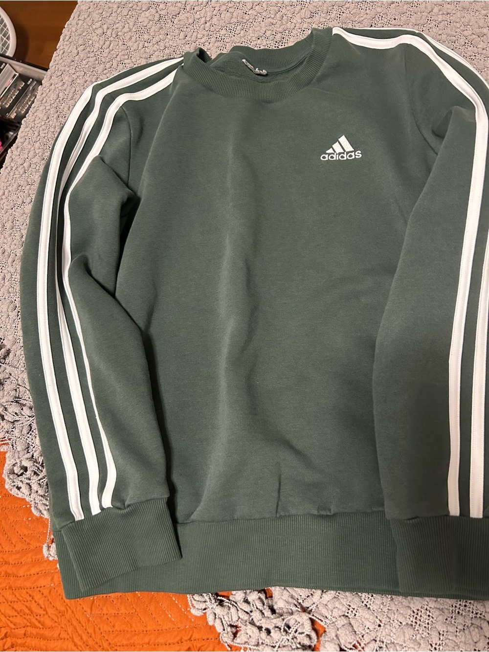 adidas Forest Green Crewneck Sweatshirt with White Stripes